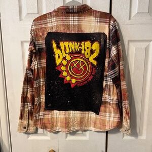 Blink-182 Back & Sleeve Upcycled Graphic Tee & Bleached Flannel - Women's XL